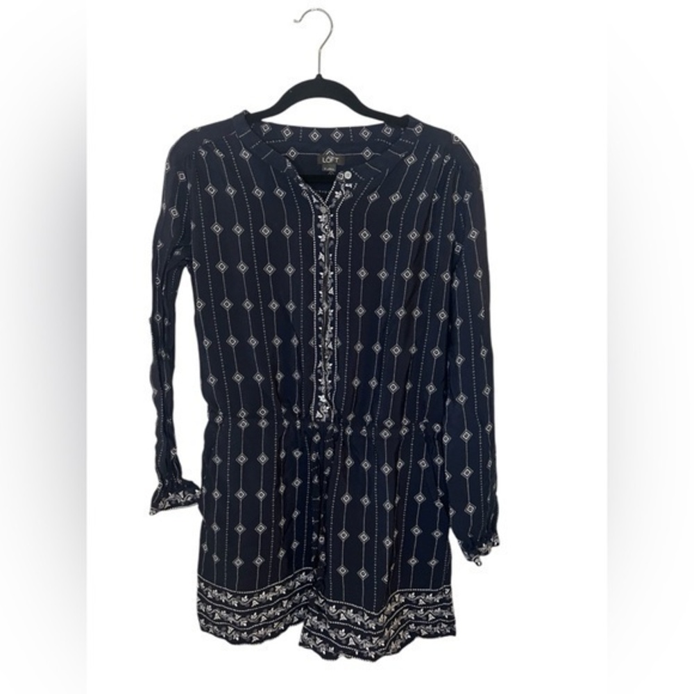 LOFT Navy and White Printed Romper